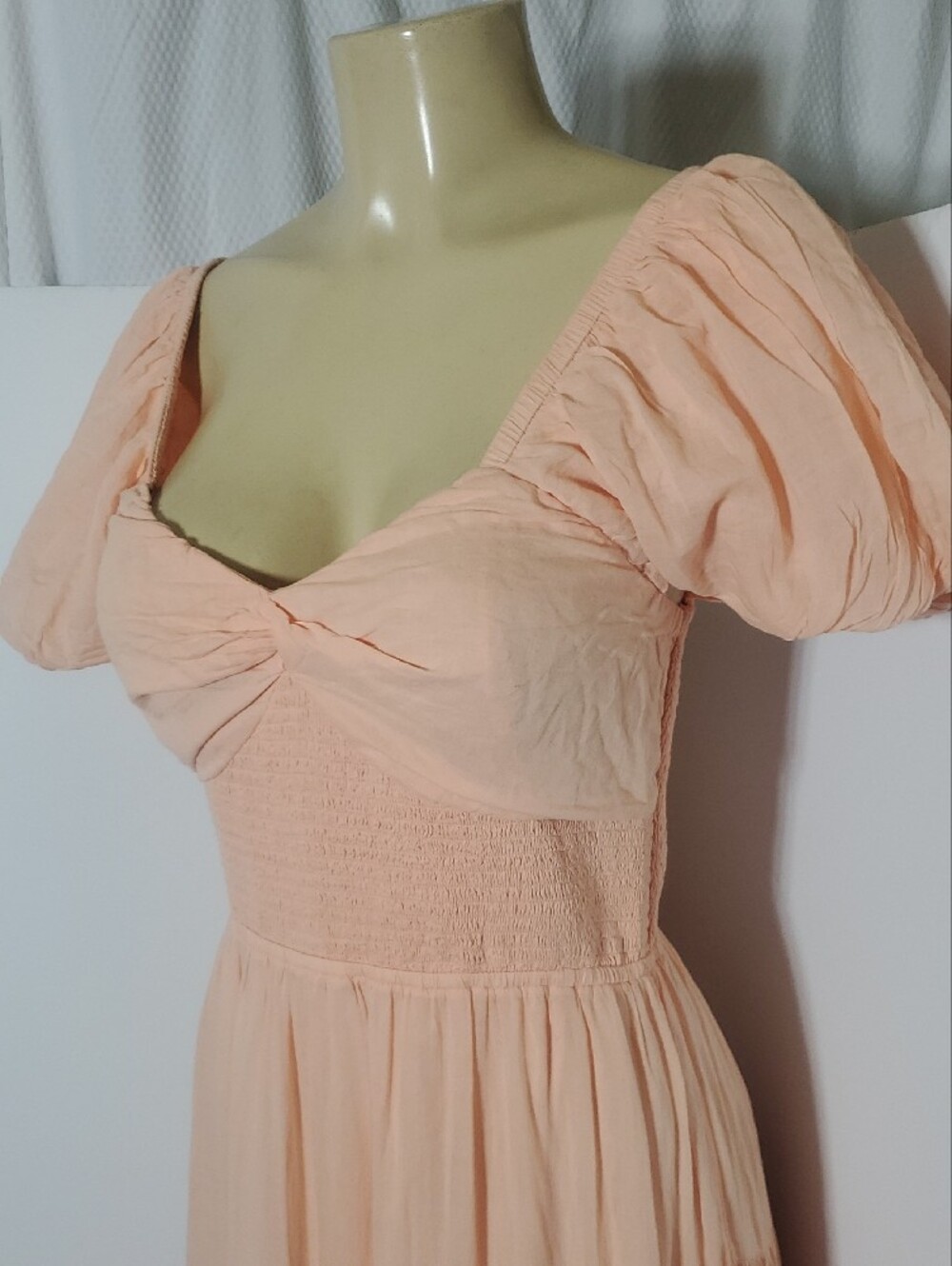 FREE PEOPLE Sundrenched Maxi Dress Peach Puff with Puff Sleeves Size L - Picture 4 of 15